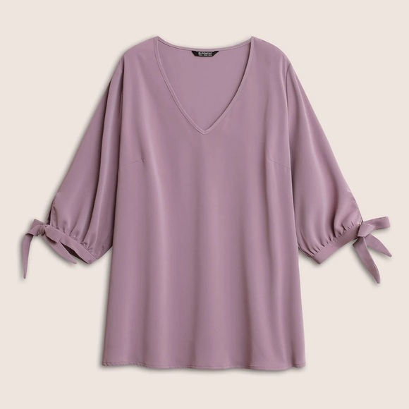 BloomChic Plus Size 3XL Plain Knotted Sleeve V Neck Blouse us22-24 - Picture 4 of 6
